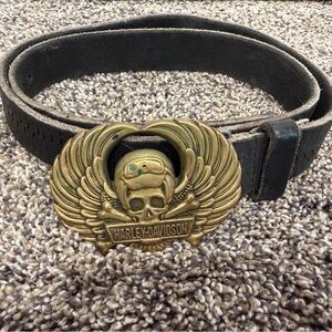 Brass Harley Davidson Winged Aviator Skull Motorcycle Biker Vintage Belt Buckle